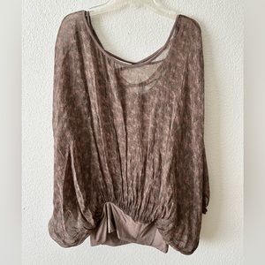 Carla Giannini Made in Italy Top One Size Silk Brown Floral Dolman W Tank